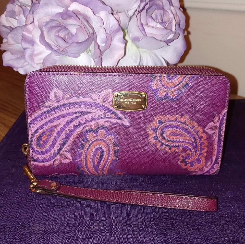 Michael Kors Purple Paisley Wristlet Wallet